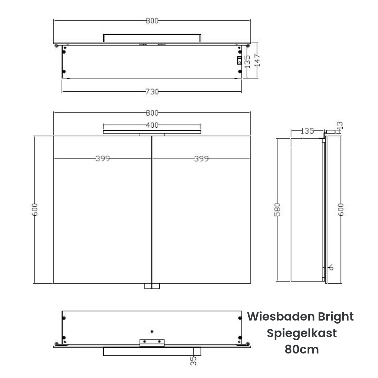 Wiesbaden Bright Spiegelkast met Led verlichting
